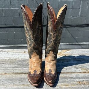 Stetson Brown Tooled Embossed Leather Cowgirl Cowboy Boots 11